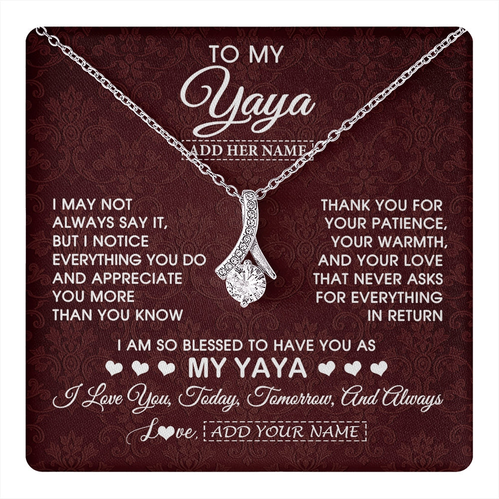 Alluring Beauty Necklace 14K White Gold Finish | 1 | Personalized To My Yaya Gifts From Granddaughter Necklace Meaningful Jewelry Pendant Gifts For Yaya Mothers Day Birthday Christmas Custom Gift Box Message Card | https://teecentury.