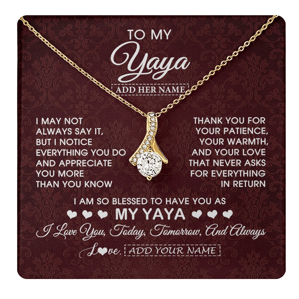Alluring Beauty Necklace 18K Yellow Gold Finish | 1 | Personalized To My Yaya Gifts From Granddaughter Necklace Meaningful Jewelry Pendant Gifts For Yaya Mothers Day Birthday Christmas Custom Gift Box Message Card | https://teecentury.
