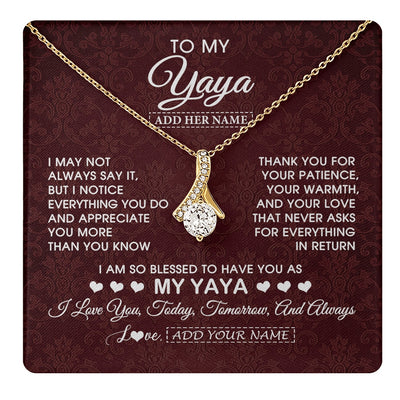 Alluring Beauty Necklace 18K Yellow Gold Finish | 1 | Personalized To My Yaya Gifts From Granddaughter Necklace Meaningful Jewelry Pendant Gifts For Yaya Mothers Day Birthday Christmas Custom Gift Box Message Card | https://teecentury.