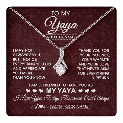 Alluring Beauty Necklace 14K White Gold Finish | 1 | Personalized To My Yaya Gifts From Granddaughter Necklace Meaningful Jewelry Pendant Gifts For Yaya Mothers Day Birthday Christmas Custom Gift Box Message Card | https://teecentury.