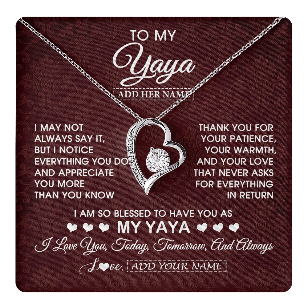 Forever Love Necklace 14K White Gold Finish | 1 | Personalized To My Yaya Gifts From Granddaughter Necklace Meaningful Jewelry Pendant Gifts For Yaya Mothers Day Birthday Christmas Custom Gift Box Message Card | https://teecentury.
