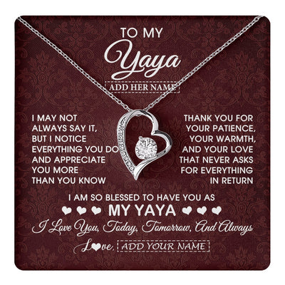 Forever Love Necklace 14K White Gold Finish | 1 | Personalized To My Yaya Gifts From Granddaughter Necklace Meaningful Jewelry Pendant Gifts For Yaya Mothers Day Birthday Christmas Custom Gift Box Message Card | https://teecentury.