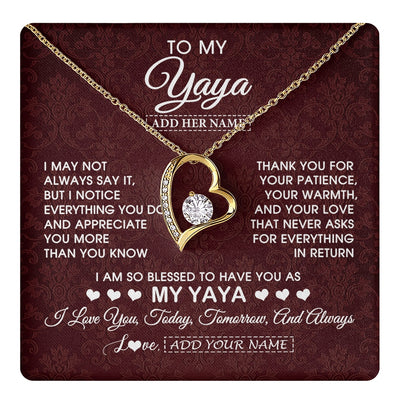 Forever Love Necklace 18K Yellow Gold Finish | 1 | Personalized To My Yaya Gifts From Granddaughter Necklace Meaningful Jewelry Pendant Gifts For Yaya Mothers Day Birthday Christmas Custom Gift Box Message Card | https://teecentury.