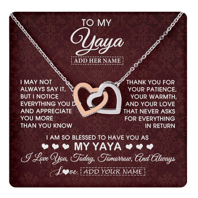 Interlocking Hearts Necklace Stainless Steel & Rose Gold Finish | 1 | Personalized To My Yaya Gifts From Granddaughter Necklace Meaningful Jewelry Pendant Gifts For Yaya Mothers Day Birthday Christmas Custom Gift Box Message Card | https://teecentury.