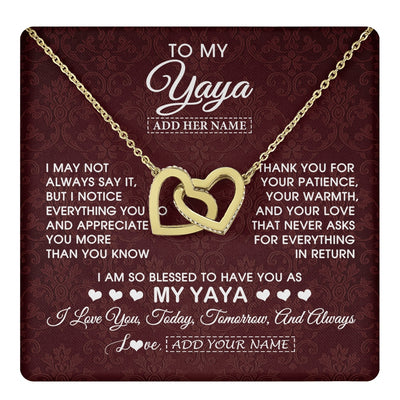 Interlocking Hearts Necklace 18K Yellow Gold Finish | 1 | Personalized To My Yaya Gifts From Granddaughter Necklace Meaningful Jewelry Pendant Gifts For Yaya Mothers Day Birthday Christmas Custom Gift Box Message Card | https://teecentury.