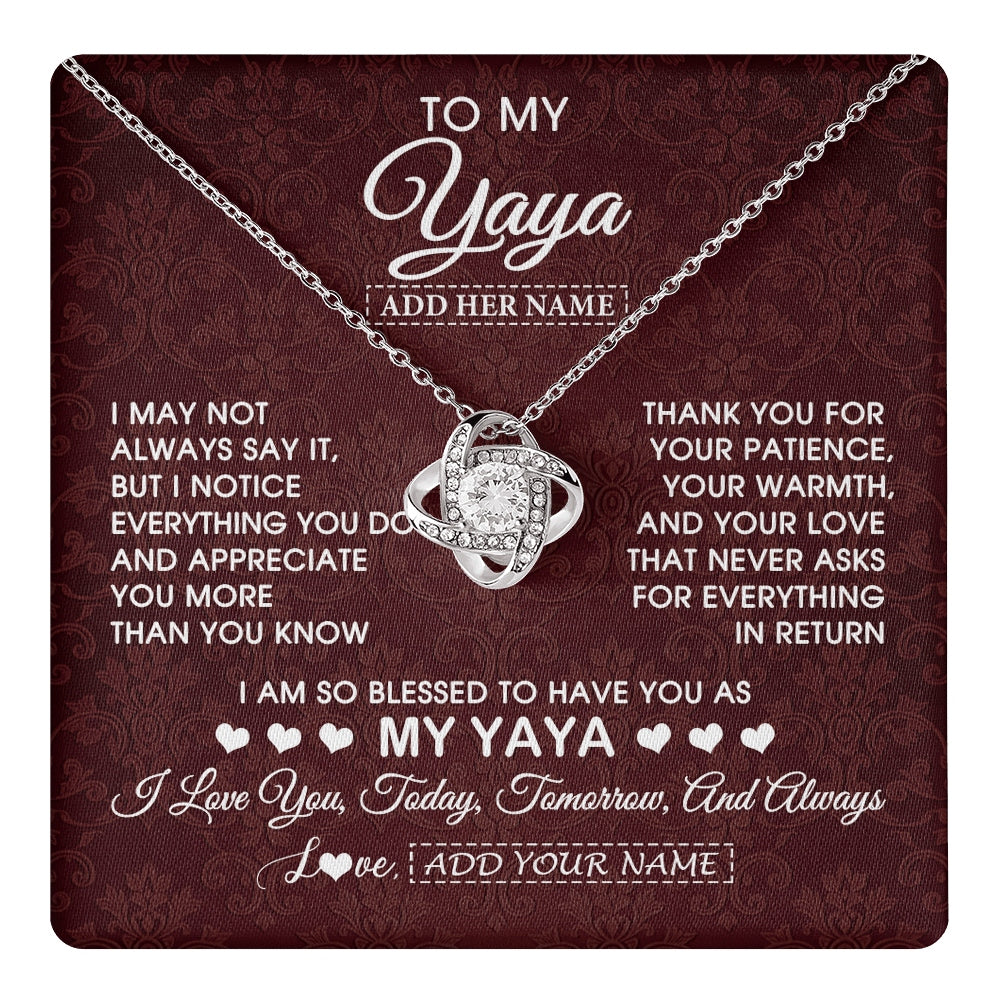 Love Knot Necklace 14K White Gold Finish | 1 | Personalized To My Yaya Gifts From Granddaughter Necklace Meaningful Jewelry Pendant Gifts For Yaya Mothers Day Birthday Christmas Custom Gift Box Message Card | https://teecentury.