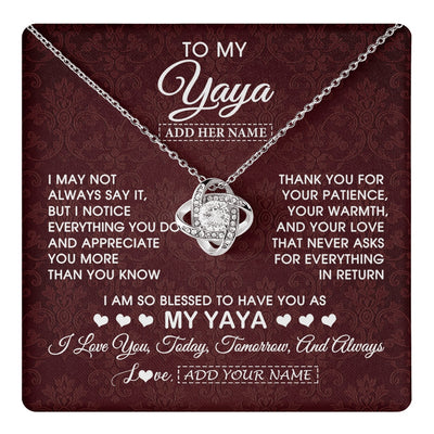 Love Knot Necklace 14K White Gold Finish | 1 | Personalized To My Yaya Gifts From Granddaughter Necklace Meaningful Jewelry Pendant Gifts For Yaya Mothers Day Birthday Christmas Custom Gift Box Message Card | https://teecentury.