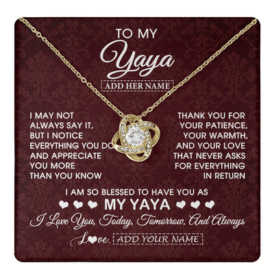 Love Knot Necklace 18K Yellow Gold Finish | 1 | Personalized To My Yaya Gifts From Granddaughter Necklace Meaningful Jewelry Pendant Gifts For Yaya Mothers Day Birthday Christmas Custom Gift Box Message Card | https://teecentury.
