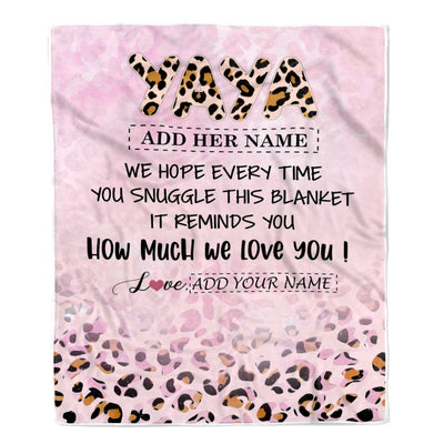 Personalized To My Yaya Gifts From Kids Grandkids Blanket Pink Leopard Happy Birthday Gifts For Yaya Mothers Day Christmas Customized Fleece Throw Blanket | teecentury