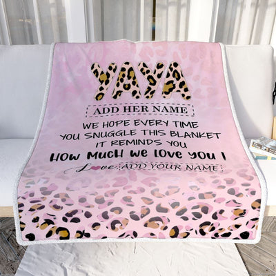 Personalized To My Yaya Gifts From Kids Grandkids Blanket Pink Leopard Happy Birthday Gifts For Yaya Mothers Day Christmas Customized Fleece Throw Blanket | teecentury