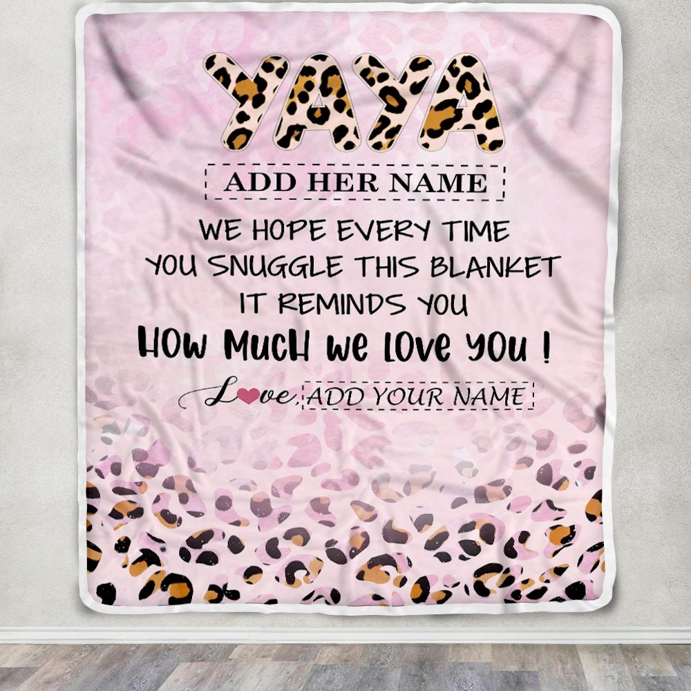Personalized To My Yaya Gifts From Kids Grandkids Blanket Pink Leopard Happy Birthday Gifts For Yaya Mothers Day Christmas Customized Fleece Throw Blanket | teecentury