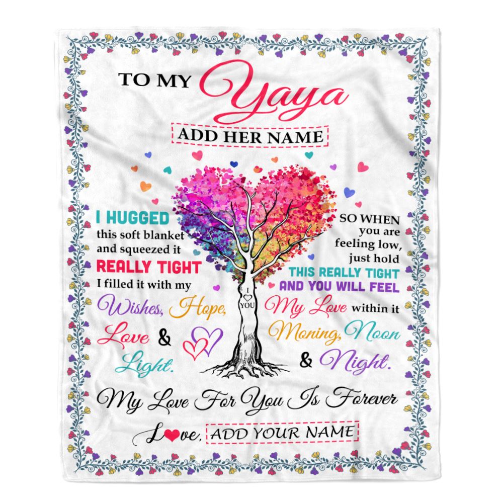 Personalized To My Yaya Gifts From Kids Grandkids Hugged Blanket Birthday Gifts For Yaya Mothers Day Thanksgiving Christmas Customized Fleece Throw Blanket | teecentury