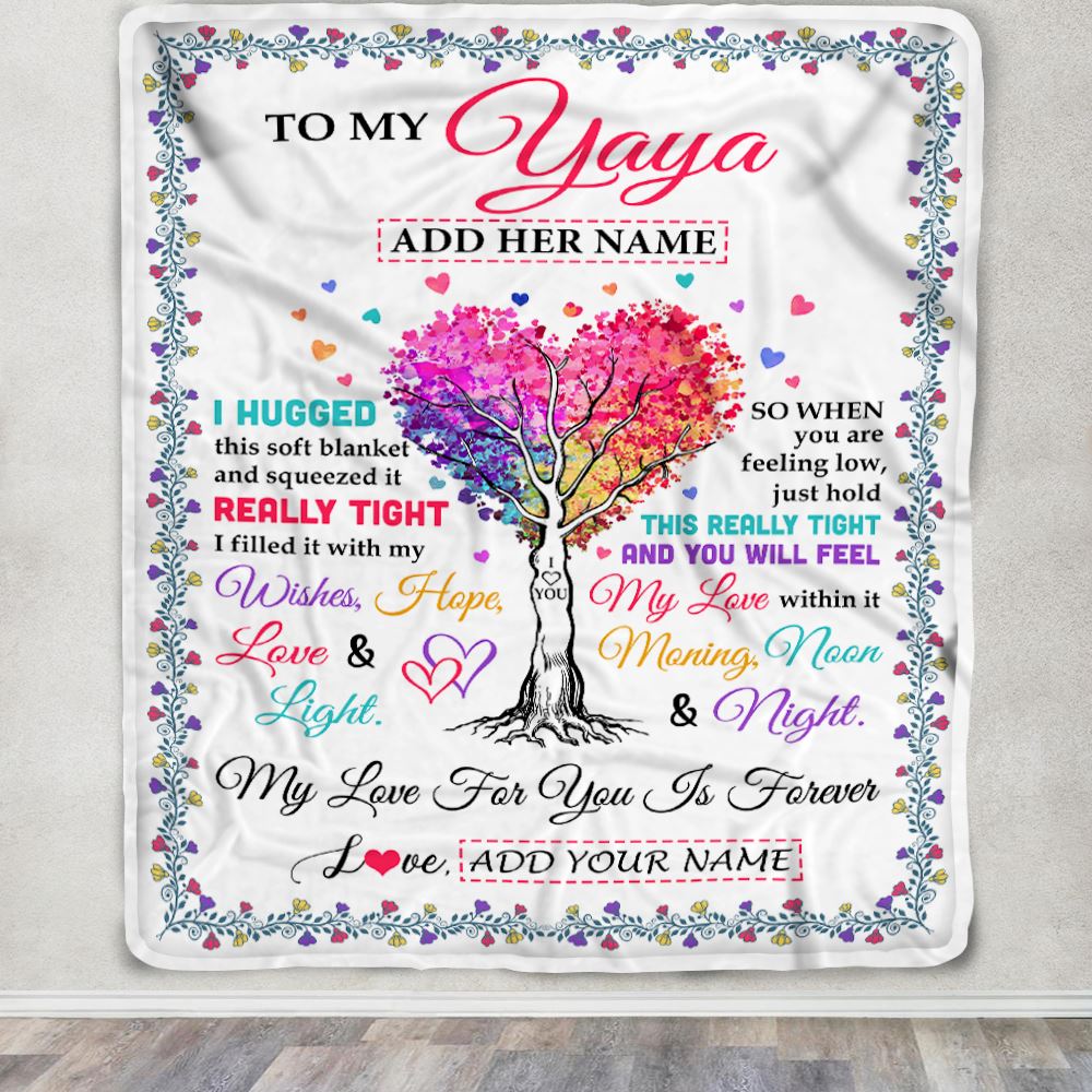Personalized To My Yaya Gifts From Kids Grandkids Hugged Blanket Birthday Gifts For Yaya Mothers Day Thanksgiving Christmas Customized Fleece Throw Blanket | teecentury