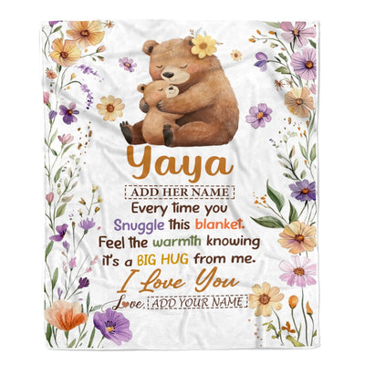 Personalized To My Yaya Gifts From Kids Grandson Blanket Bear Big Hug Birthday Present Gift Idea For Yaya Mothers Day Christmas Custom Fleece Throw Blanket Shirt & Hoodie | teecentury