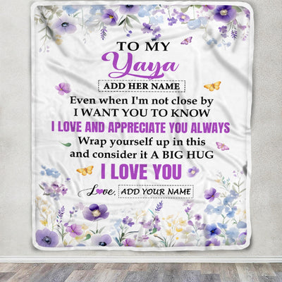 Personalized To My Yaya Gifts From Kids Grandson Blanket I Love You Purple Floral Birthday Gift Idea For Yaya Gifts Christmas Customized Fleece Throw Blanket | teecentury
