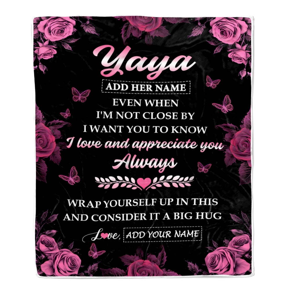 Personalized To My Yaya Gifts From Kids Grandson Blanket Rose Floral It A Big Hug Birthday Gift Idea For Yaya Gifts Christmas Customized Fleece Throw Blanket | teecentury