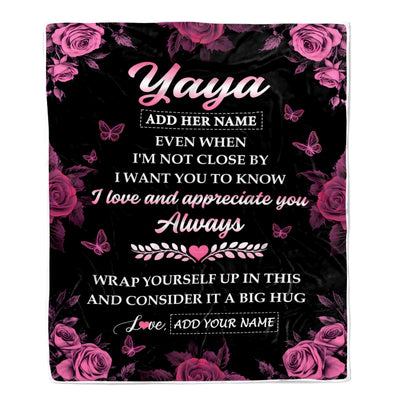 Personalized To My Yaya Gifts From Kids Grandson Blanket Rose Floral It A Big Hug Birthday Gift Idea For Yaya Gifts Christmas Customized Fleece Throw Blanket | teecentury