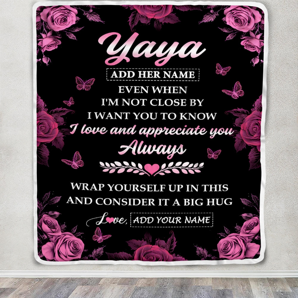 Personalized To My Yaya Gifts From Kids Grandson Blanket Rose Floral It A Big Hug Birthday Gift Idea For Yaya Gifts Christmas Customized Fleece Throw Blanket | teecentury