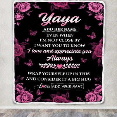 Personalized To My Yaya Gifts From Kids Grandson Blanket Rose Floral It A Big Hug Birthday Gift Idea For Yaya Gifts Christmas Customized Fleece Throw Blanket | teecentury
