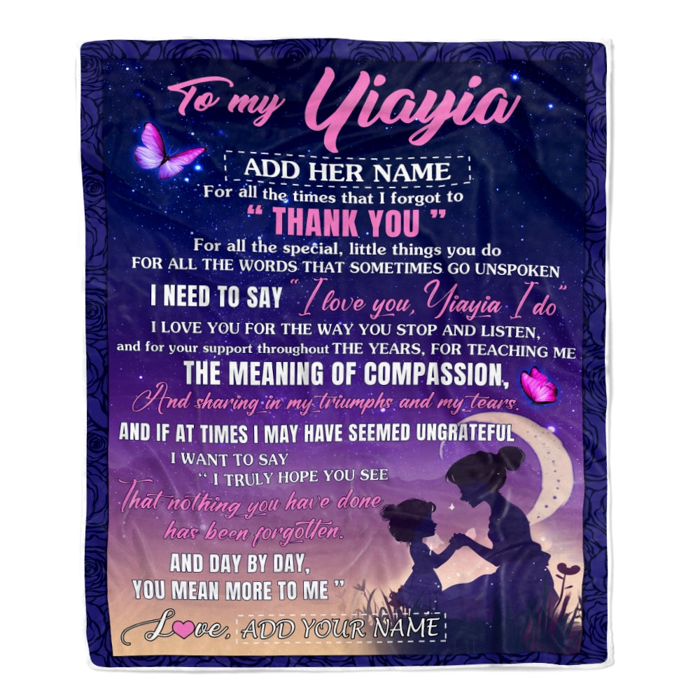 Personalized To My Yiayia Blanket From Grandkids Grandson Night Sky Thank You Love You Yiayia Birthday Gifts Mothers Day Christmas Customized Fleece Blanket | teecentury