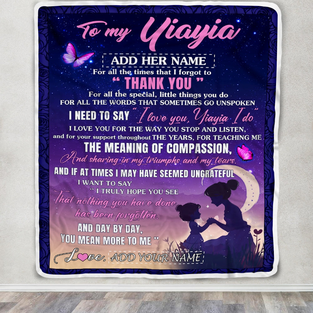 Personalized To My Yiayia Blanket From Grandkids Grandson Night Sky Thank You Love You Yiayia Birthday Gifts Mothers Day Christmas Customized Fleece Blanket | teecentury