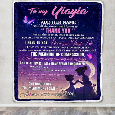 Personalized To My Yiayia Blanket From Grandkids Grandson Night Sky Thank You Love You Yiayia Birthday Gifts Mothers Day Christmas Customized Fleece Blanket | teecentury