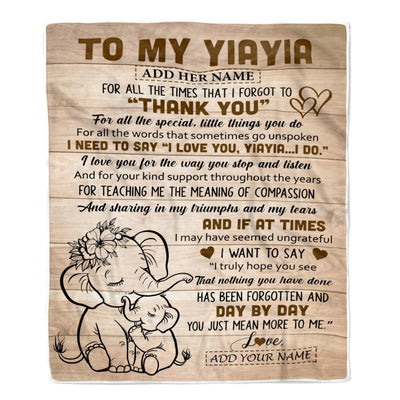 Personalized To My Yiayia Gift Blanket From Kids Grandkids Elephant Thank You Best Yiayia Birthday Gifts Mothers Day Christmas Custom Name Fleece Blanket | teecentury