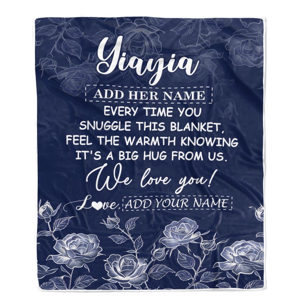 Personalized To My Yiayia Gifts Blanket From Granddaughter Grandson Blue Flower Love You Birthday Gifts For Yiayia Mothers Day Christmas Yiayia Fleece Blanket | teecentury