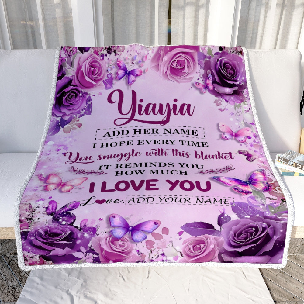 Personalized To My Yiayia Gifts Blanket From Granddaughter Purple Floral Birthday Gifts For Yiayia Mothers Day Thanksgiving Christmas Custom Fleece Blanket | teecentury