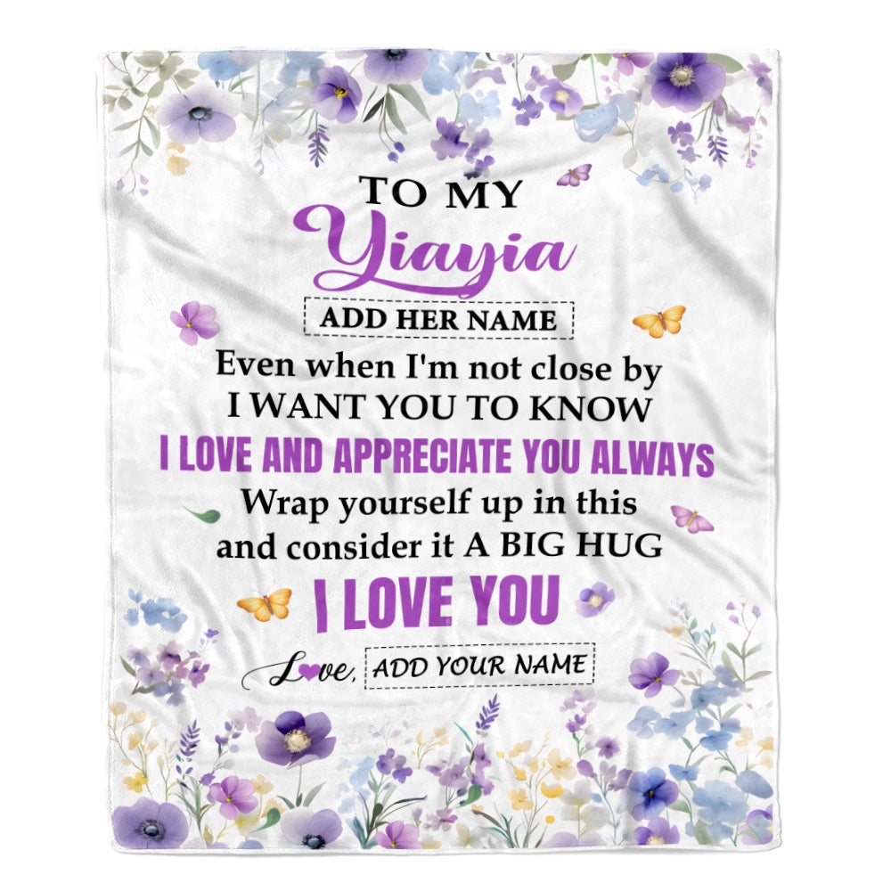 Personalized To My Yiayia Gifts From Granddaughter Blanket I Love You Purple Floral Birthday Gift Idea For Yiayia Gifts Christmas Customized Fleece Blanket | teecentury