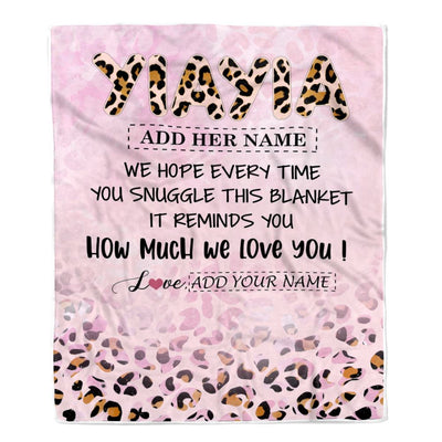 Personalized To My Yiayia Gifts From Granddaughter Blanket Pink Leopard Happy Birthday Gifts For Yiayia Mothers Day Christmas Customized Fleece Throw Blanket | teecentury