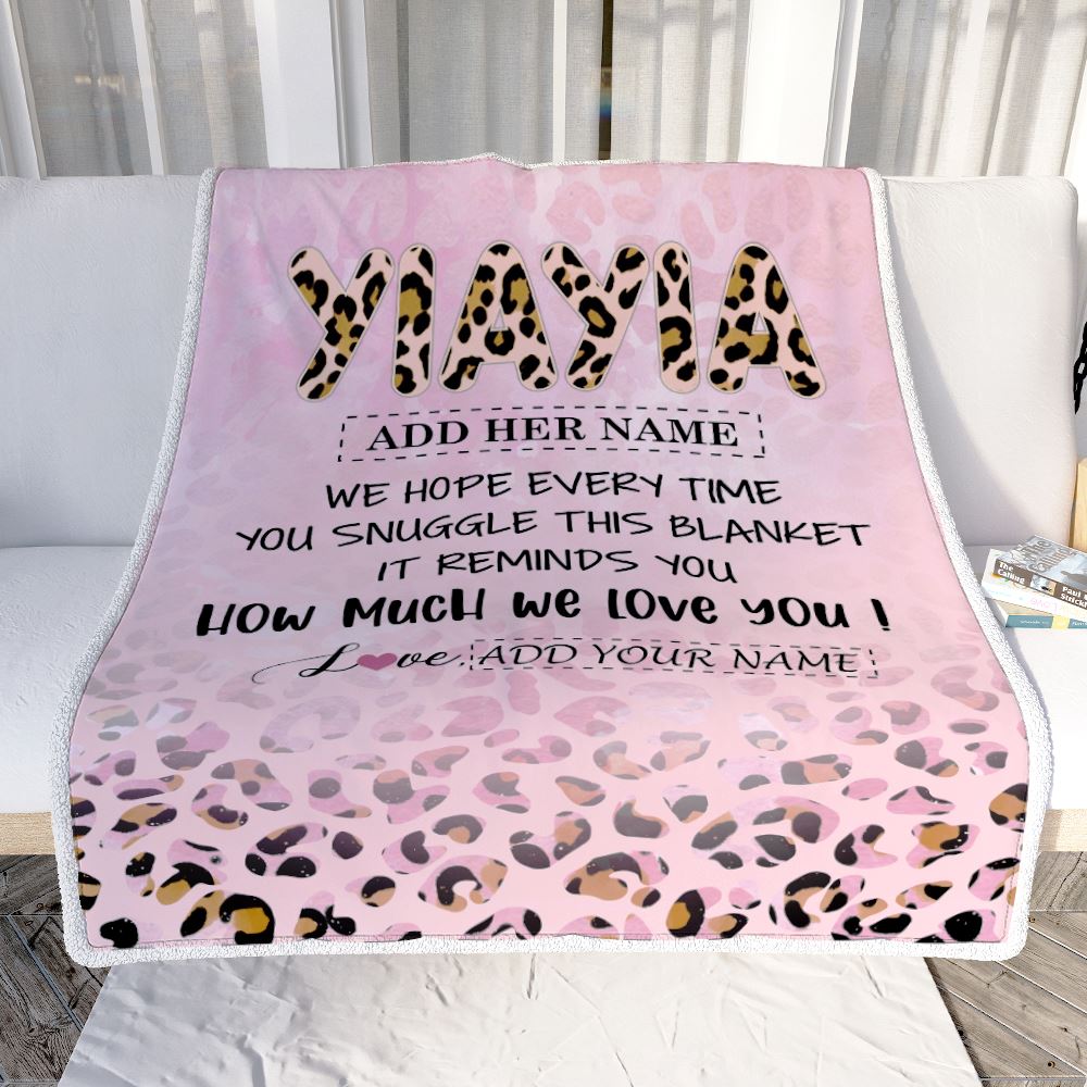 Personalized To My Yiayia Gifts From Granddaughter Blanket Pink Leopard Happy Birthday Gifts For Yiayia Mothers Day Christmas Customized Fleece Throw Blanket | teecentury