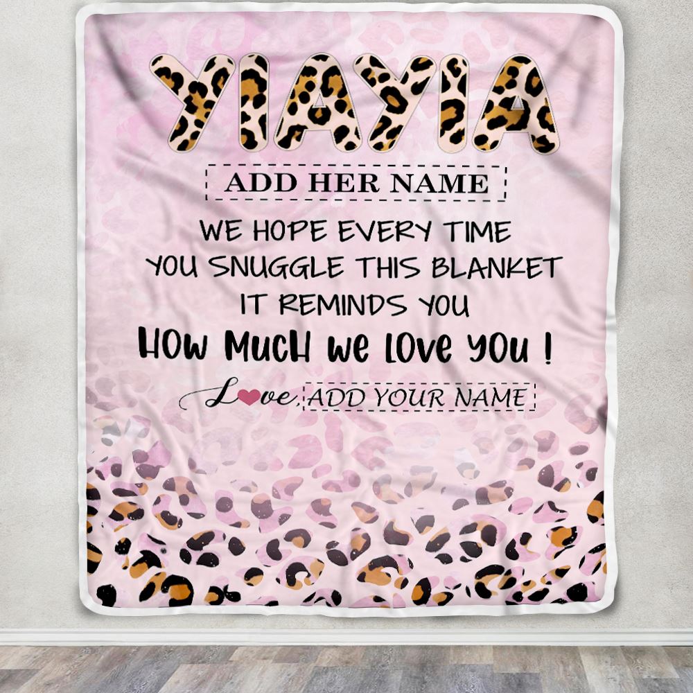 Personalized To My Yiayia Gifts From Granddaughter Blanket Pink Leopard Happy Birthday Gifts For Yiayia Mothers Day Christmas Customized Fleece Throw Blanket | teecentury
