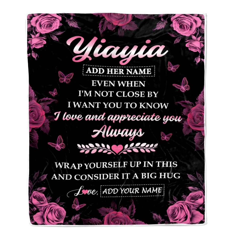 Personalized To My Yiayia Gifts From Granddaughter Blanket Rose Floral It A Big Hug Birthday Gift Idea For Yiayia Gifts Christmas Customized Fleece Blanket | teecentury