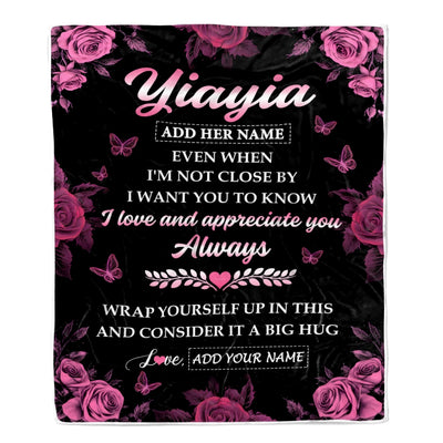 Personalized To My Yiayia Gifts From Granddaughter Blanket Rose Floral It A Big Hug Birthday Gift Idea For Yiayia Gifts Christmas Customized Fleece Blanket | teecentury