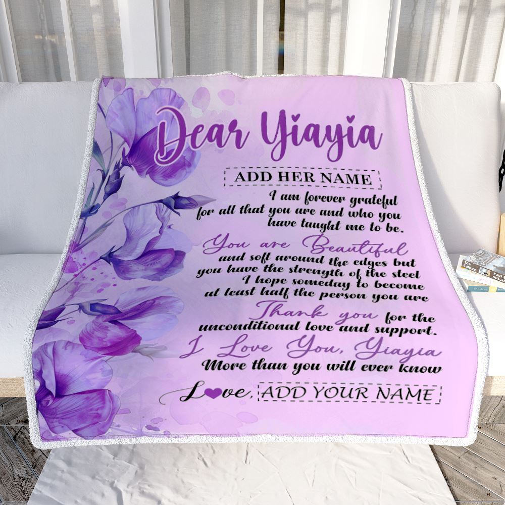 Personalized To My Yiayia Gifts From Granddaughter Grandson Blanket Flower You Are Beautiful Gifts For Yiayia Mothers Day Birthday Christmas Fleece Blanket | teecentury