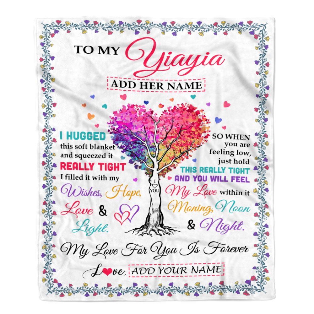 Personalized To My Yiayia Gifts From Granddaughter Hugged Blanket Birthday Gifts For Yiayia Mothers Day Thanksgiving Christmas Customized Fleece Throw Blanket | teecentury