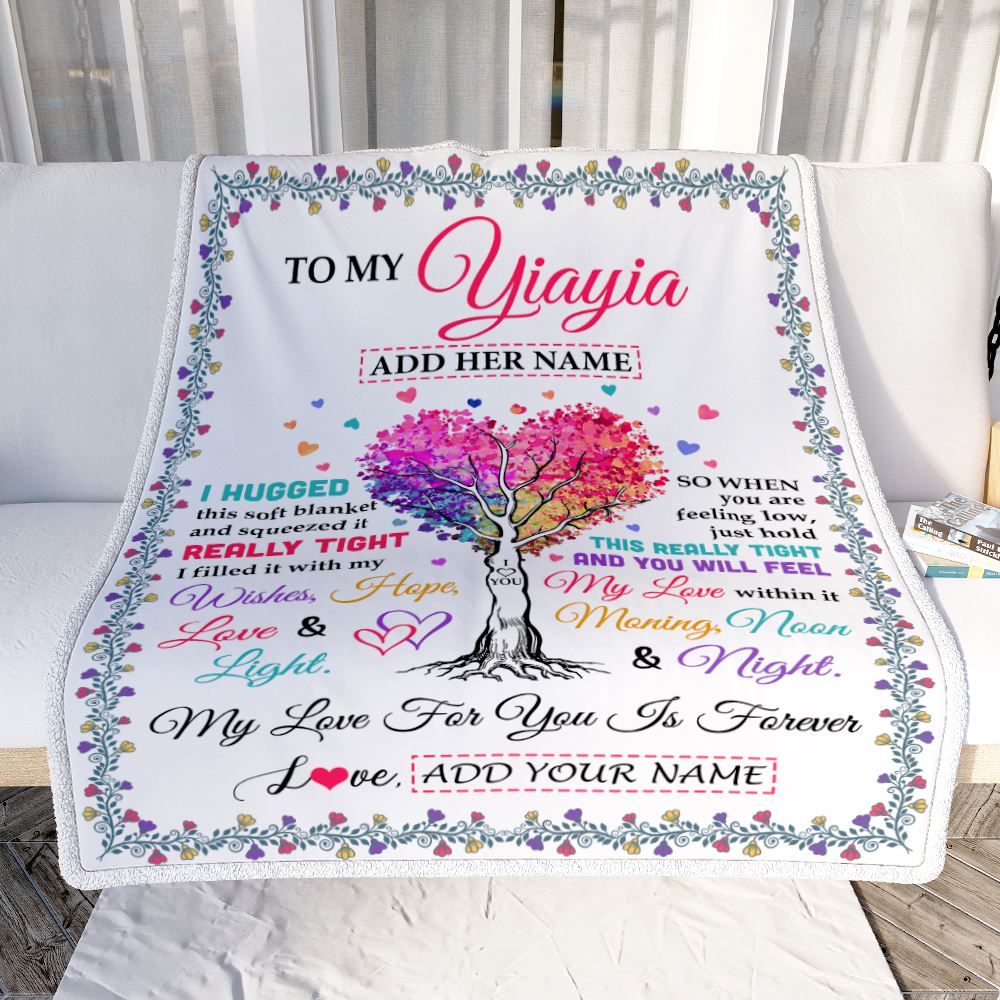 Personalized To My Yiayia Gifts From Granddaughter Hugged Blanket Birthday Gifts For Yiayia Mothers Day Thanksgiving Christmas Customized Fleece Throw Blanket | teecentury