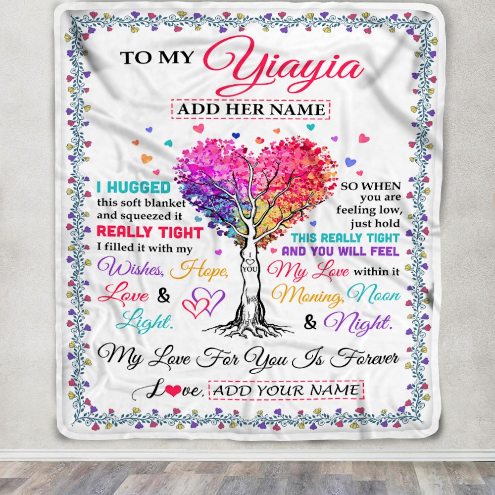 Personalized To My Yiayia Gifts From Granddaughter Hugged Blanket Birthday Gifts For Yiayia Mothers Day Thanksgiving Christmas Customized Fleece Throw Blanket | teecentury