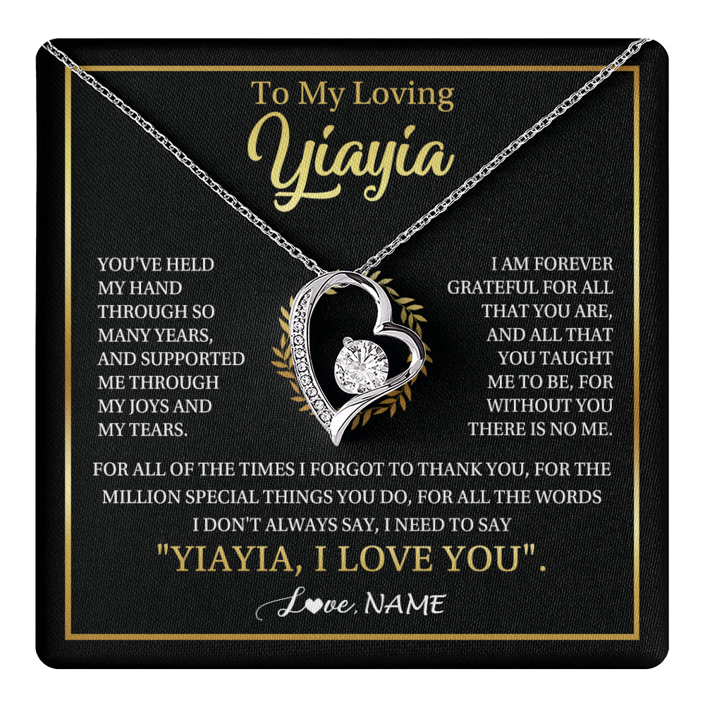Forever Love Necklace 14K White Gold Finish | 1 | Personalized To My Yiayia Gifts Necklace From Granddaughter Grandson Grateful Thank You Yiayia Birthday Mothers Day Christmas Customized Gift Box Message Card | teecentury