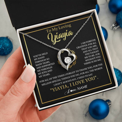 Forever Love Necklace 14K White Gold Finish | 2 | Personalized To My Yiayia Gifts Necklace From Granddaughter Grandson Grateful Thank You Yiayia Birthday Mothers Day Christmas Customized Gift Box Message Card | teecentury