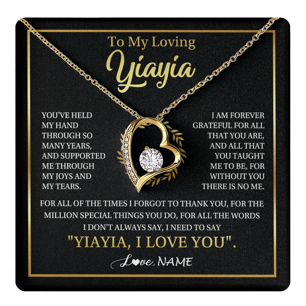 Forever Love Necklace 18K Yellow Gold Finish | 1 | Personalized To My Yiayia Gifts Necklace From Granddaughter Grandson Grateful Thank You Yiayia Birthday Mothers Day Christmas Customized Gift Box Message Card | teecentury