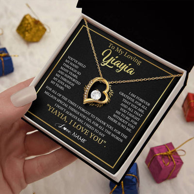 Forever Love Necklace 18K Yellow Gold Finish | 2 | Personalized To My Yiayia Gifts Necklace From Granddaughter Grandson Grateful Thank You Yiayia Birthday Mothers Day Christmas Customized Gift Box Message Card | teecentury