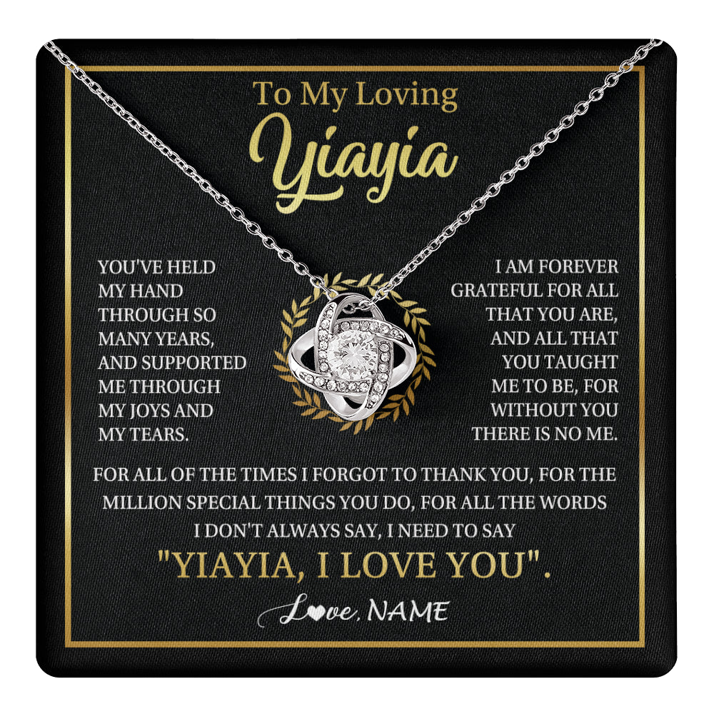 Love Knot Necklace 14K White Gold Finish | 1 | Personalized To My Yiayia Gifts Necklace From Granddaughter Grandson Grateful Thank You Yiayia Birthday Mothers Day Christmas Customized Gift Box Message Card | teecentury