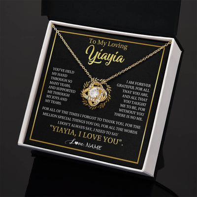 Love Knot Necklace 18K Yellow Gold Finish | 2 | Personalized To My Yiayia Gifts Necklace From Granddaughter Grandson Grateful Thank You Yiayia Birthday Mothers Day Christmas Customized Gift Box Message Card | teecentury