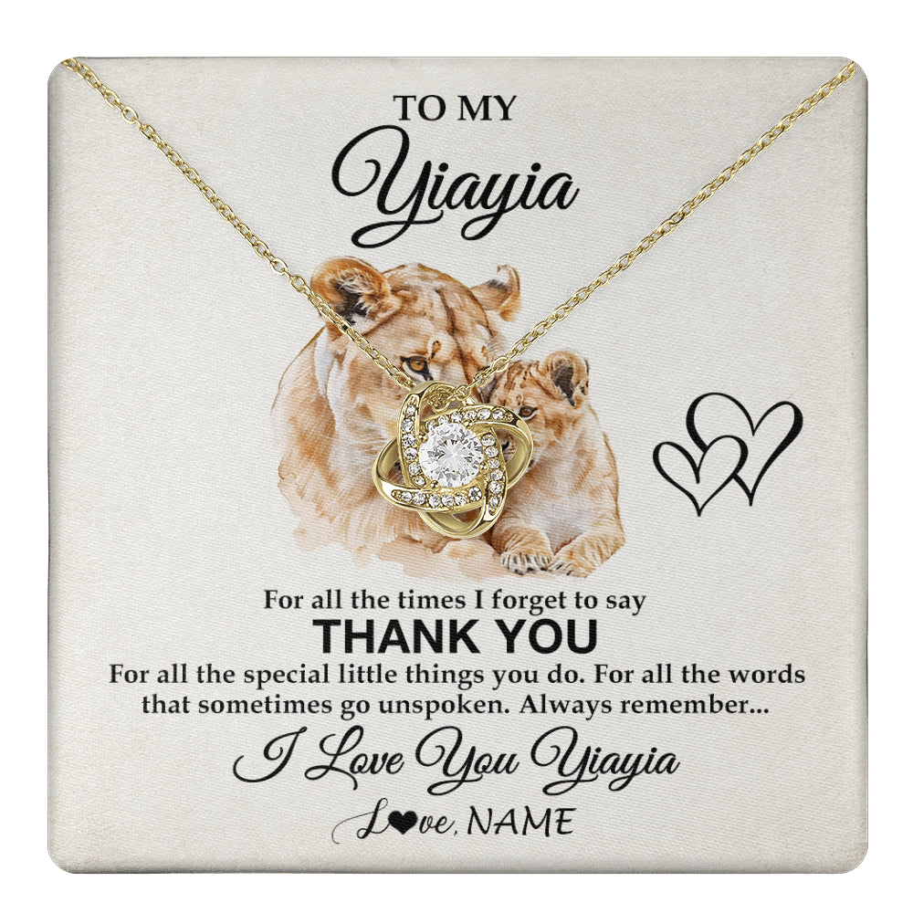 Love Knot Necklace 18K Yellow Gold Finish | 1 | Personalized To My Yiayia Necklace From Granddaughter Thank You Lion Yiayia Gift For Mothers Day Birthday Gift Christmas For Yiayia Gift Box Message Card | teecentury