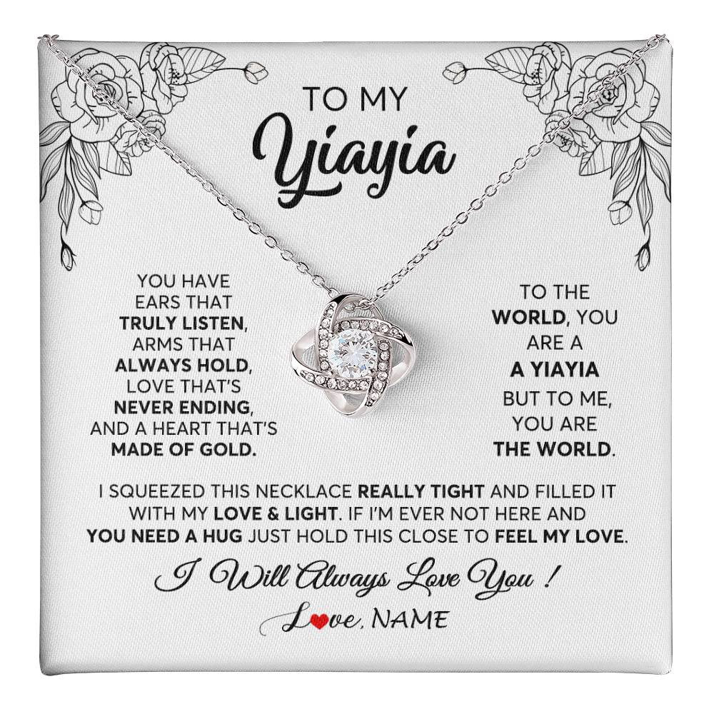 Love Knot Necklace 14K White Gold Finish | 1 | Personalized To My Yiayia Necklace From Grandkids Granddaughter Hold This Close Feel My Love Yiayia Birthday Mothers Day Customized Gift Box Message Card | teecentury
