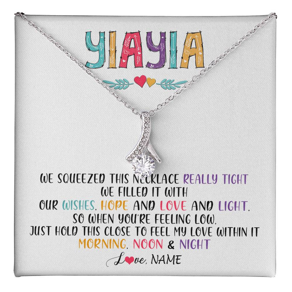 Alluring Beauty Necklace 14K White Gold Finish | 1 | Personalized To My Yiayia Necklace From Grandkids Granddaughter We Squeezed This Necklace Yiayia Birthday Mothers Day Customized Gift Box Message Card | teecentury