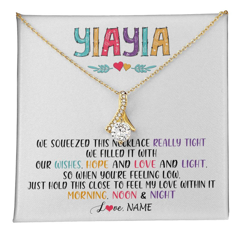 Alluring Beauty Necklace 18K Yellow Gold Finish | 1 | Personalized To My Yiayia Necklace From Grandkids Granddaughter We Squeezed This Necklace Yiayia Birthday Mothers Day Customized Gift Box Message Card | teecentury