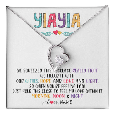 Forever Love Necklace 14K White Gold Finish | 1 | Personalized To My Yiayia Necklace From Grandkids Granddaughter We Squeezed This Necklace Yiayia Birthday Mothers Day Customized Gift Box Message Card | teecentury